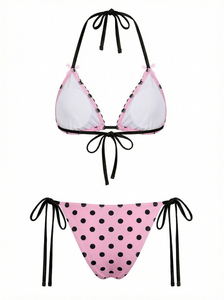 bikini en dentelle à pois roses