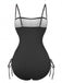 Black ribbed bodysuit with thin straps on a white background