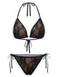 Ensemble bikini noir dentelle florale dos nu années 1970