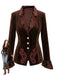 Blazer ajusté marron en velours à fleurs brodées et poignets évasés Années 1950 - 1