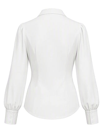 [Prévente] Blouse blanche à col revers, nœud et manches lanternes Années 1940 - 2