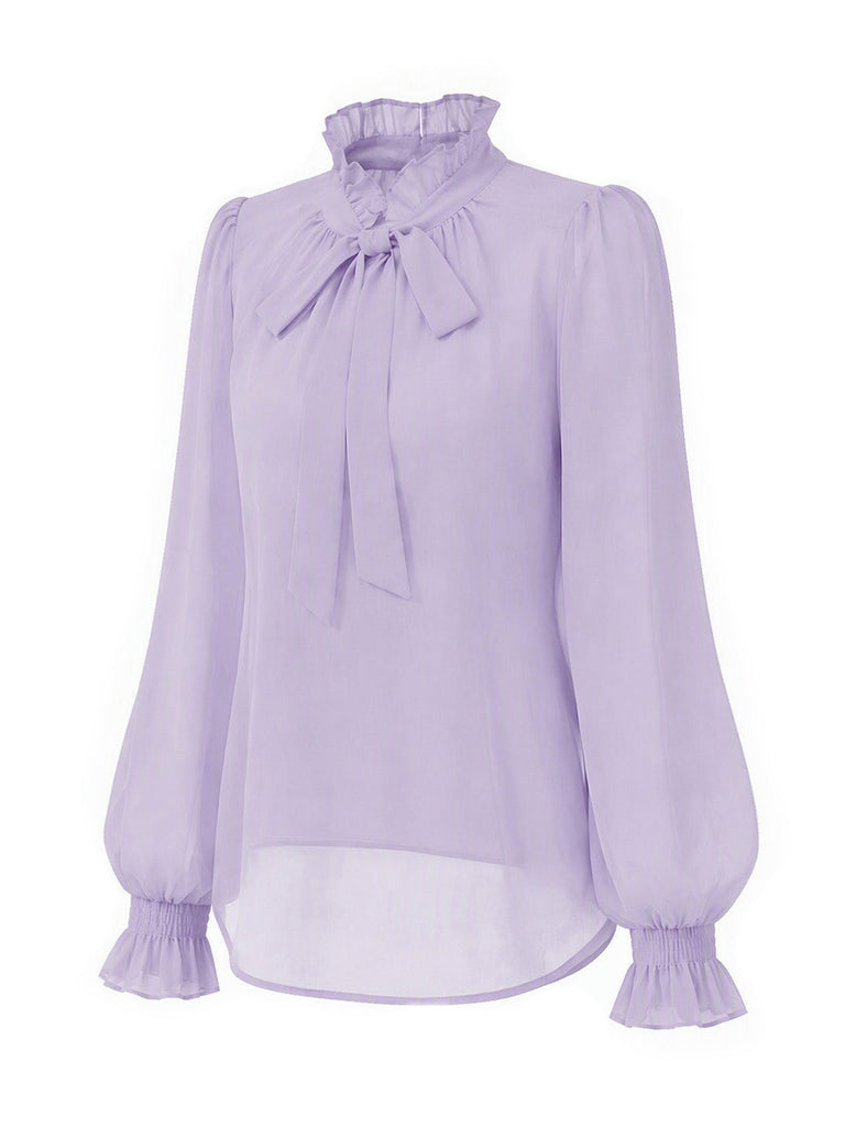 [Prévente] Blouse Lavande à Col Lavallière et Manches Longues Années 1950 - 3