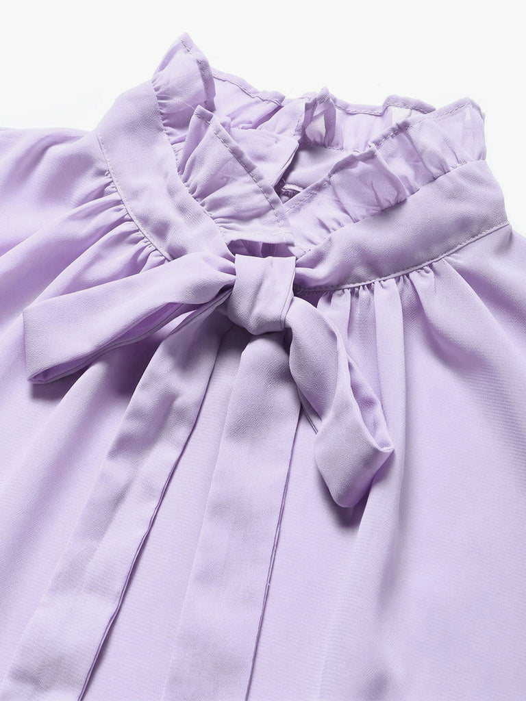 [Prévente] Blouse Lavande à Col Lavallière et Manches Longues Années 1950 - 7