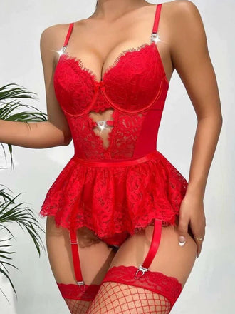 Body Lingerie à Bretelles, Dentelle et Découpes avec Bas Années 1950 - 1