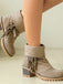 Bottes en suédine à revers modulable, franges et talons épais - 15