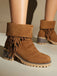 Bottes en suédine à revers modulable, franges et talons épais - 16