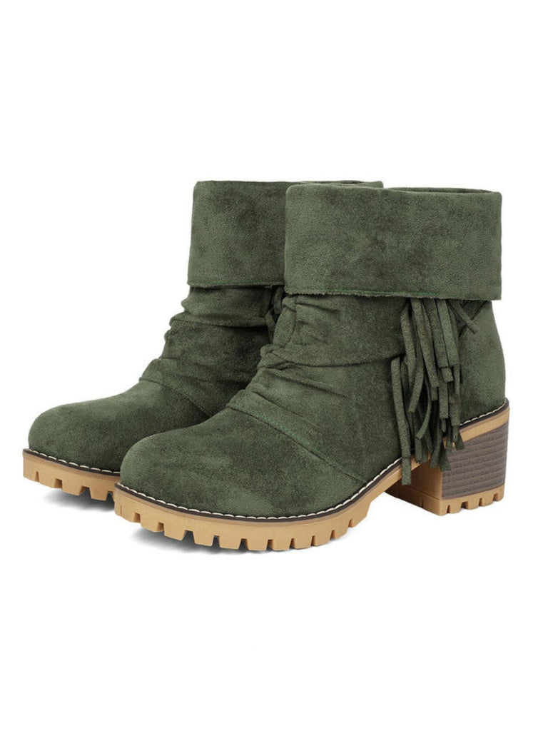 Bottes en suédine à revers modulable, franges et talons épais - 6