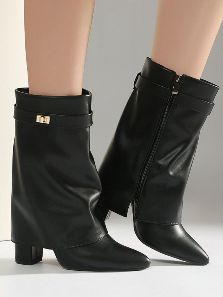 Bottes Vintage Mi-Mollet en Suédine à Talon Carré - 8