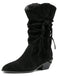 Bottes western noires mi-mollet en velours à brides tressées - 1