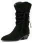 Bottes western noires mi-mollet en velours à brides tressées