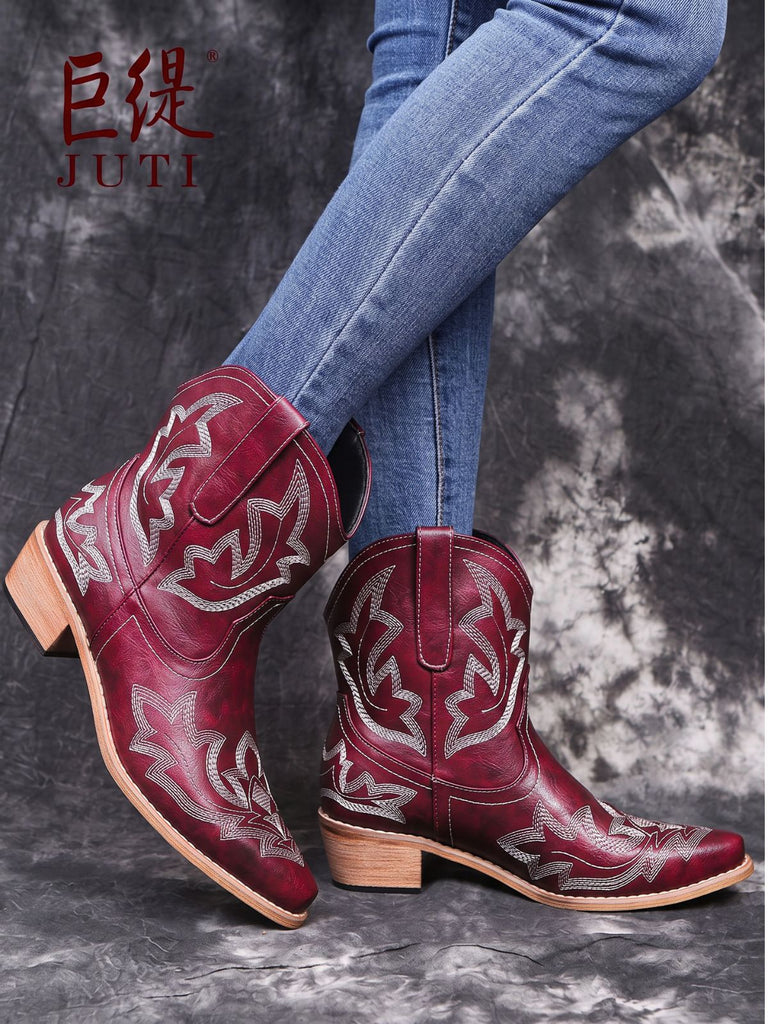 Bottines western brodées à bout pointu - 6