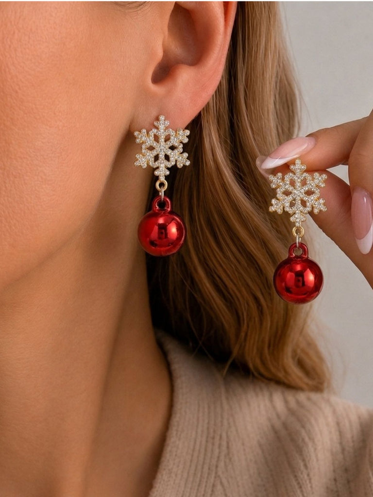 Boucles d’oreilles pendantes boules de Noël à flocons en strass - 3