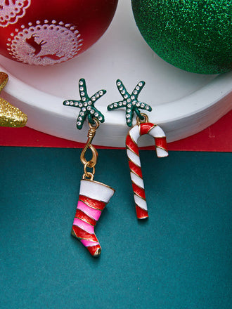 Boucles d’oreilles pendantes de Noël cannes en sucre et chaussettes en strass - 2