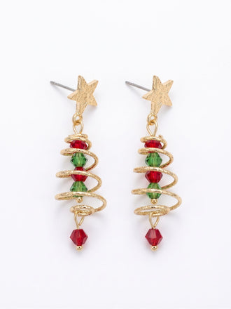 Boucles d’oreilles pendantes étoiles et sapins de Noël en strass colorés - 2
