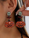 Boucles d’Oreilles Pendantes Halloween Orange à Crâne, Citrouille et Chauve-Souris - 1
