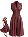 Bordeaux Faux Cuir Manches Courtes Waisted Robe Années 1940