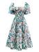 Robe bardot verte fleurs épaules dénudées années 1950
