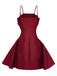 Robe Courte Rouge Vin  Unie Fleurs 3D Années 1960