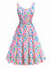Robe trapèze multicolore à fleurs all-over années 1950