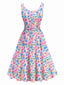 Robe trapèze multicolore à fleurs all-over années 1950