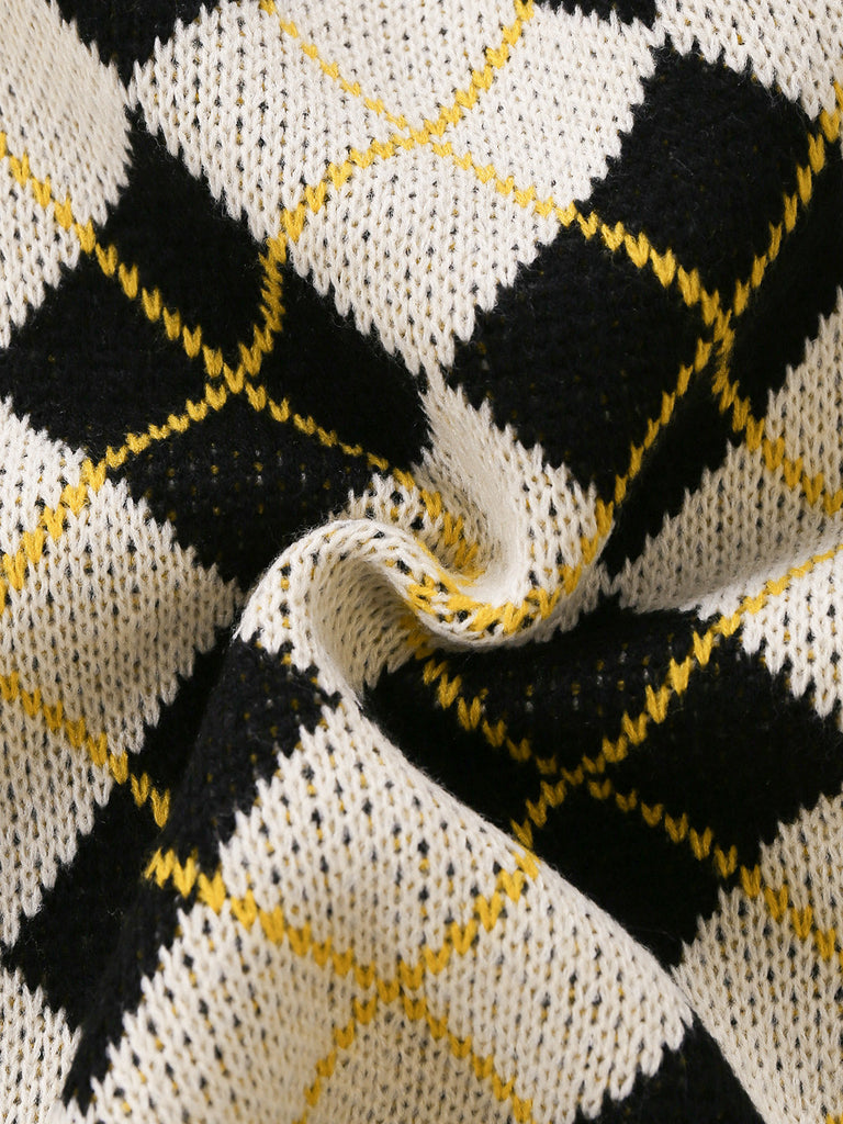 Cardigan en maille à losanges, col V et boutons Années 1980 - 6