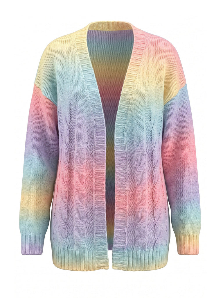 Cardigan Torsadé Dégradé Arc-en-Ciel Pastel Années 1980 - 1