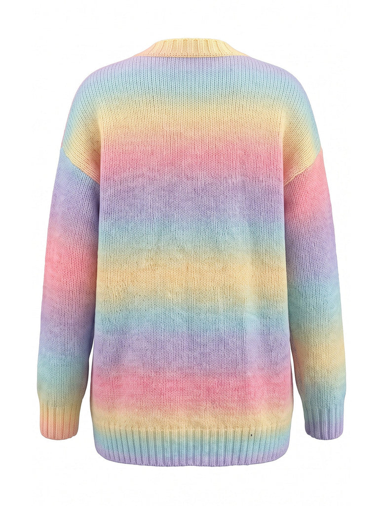 Cardigan Torsadé Dégradé Arc-en-Ciel Pastel Années 1980 - 2