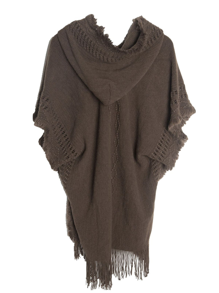Châle Bohème en Maille à Capuche, Boutons et Franges Années 1950 - 6