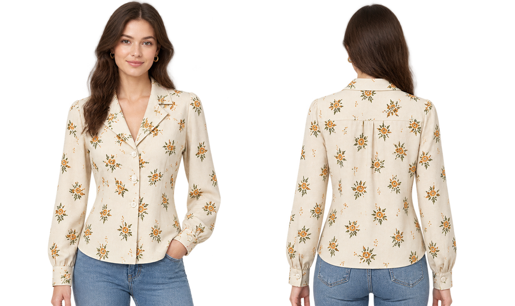 [Prévente] Chemise à imprimé floral, col revers et manches longues Années 1960 - 4