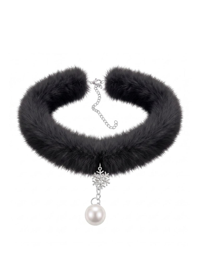 Collier à Chaîne de Perles, Pendentif Flocon de Neige et Plume Blanche - 2