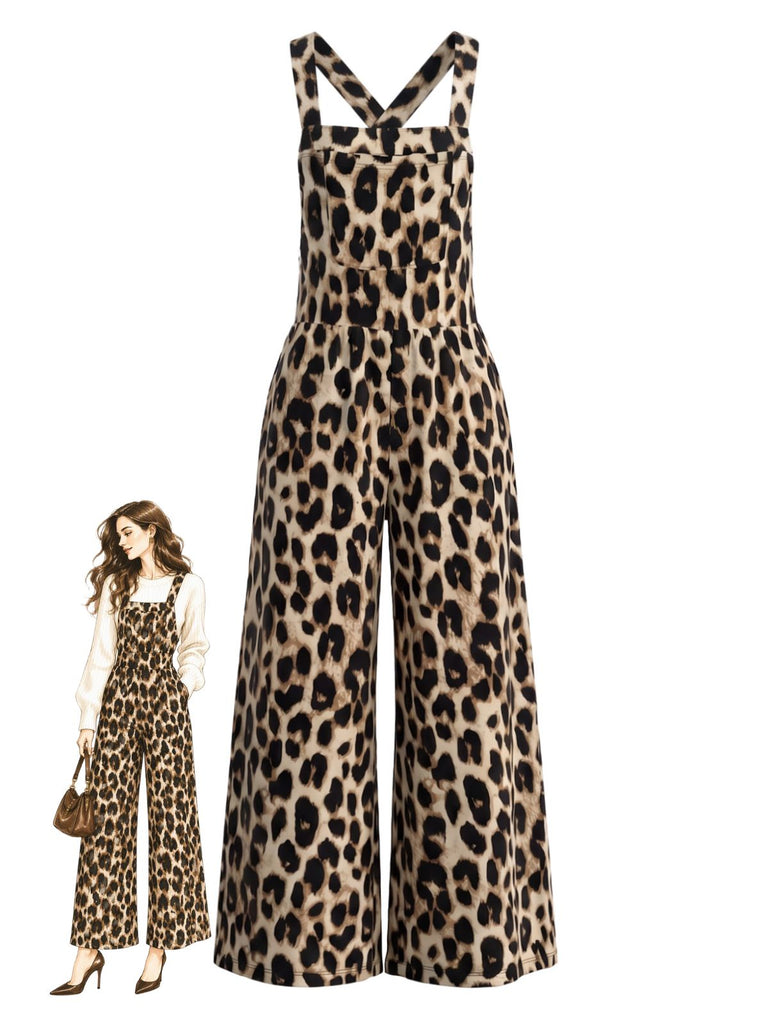 Combinaison Western Marron à Imprimé Léopard et Jambes Larges Années 1950 - 1