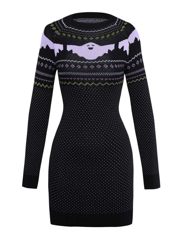Robe pull noire à pois style fantôme d'Halloween des années 1960