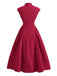 Robe À Ligne A Rouge Manches Courtes Col Montant Années 50