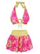Bikini bleu imprimé floral volanté années 1960