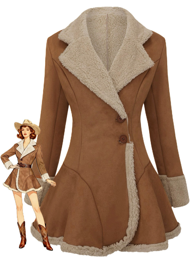 Veste en daim vintage à revers et ourlet évasé noire années 1970