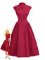 Robe À Ligne A Rouge Manches Courtes Col Montant Années 50