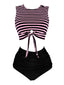 Maillot de bain à rayures à lacets violette des années 1970