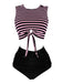 Maillot de bain à rayures à lacets bleu et rouge des années 1970