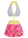 Bikini bleu imprimé floral volanté années 1960