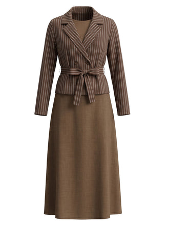 Ensemble 2 pièces blazer à fines rayures et robe midi trapèze Années 1940 - 2