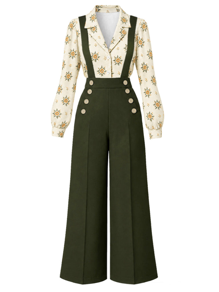 [Prévente] Ensemble 2 pièces chemise à imprimé floral et salopette Années 1960 - 2