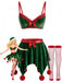 Ensemble Pyjama de Noël Vert à Caraco Style Elfe Années 1960 - 1