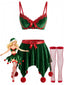 Ensemble de pyjama vert bretelles elfe Noël années 1960