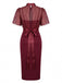 Ensemble Robe Crayon Bordeaux Froncée à Fines Bretelles et Haut Transparent Années 1960 - 3
