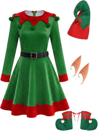 Ensemble robe déguisement lutin de Noël vert Années 1950 - 1