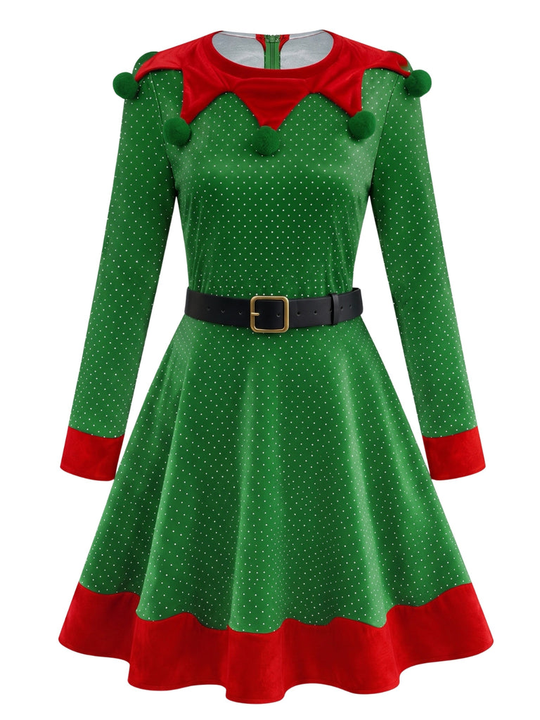 Ensemble robe déguisement lutin de Noël vert Années 1950 - 2