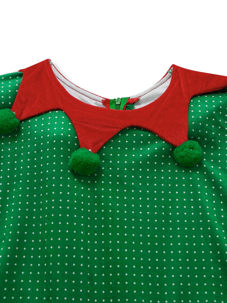 Ensemble robe déguisement lutin de Noël vert Années 1950 - 4