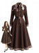 Ensemble Robe Marron à Fines Bretelles et Veste Courte à Bordures à Carreaux Années 1940 - 1