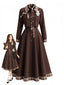 2PCS Robe Marron à Fines Bretelles et Veste Courte à Bordures à Carreaux Années 1940