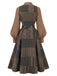 [Prévente] Ensemble Robe Sans Manches Marron à Carreaux et Empiècements avec Ceinture et Blouse Années 1940 - 3
